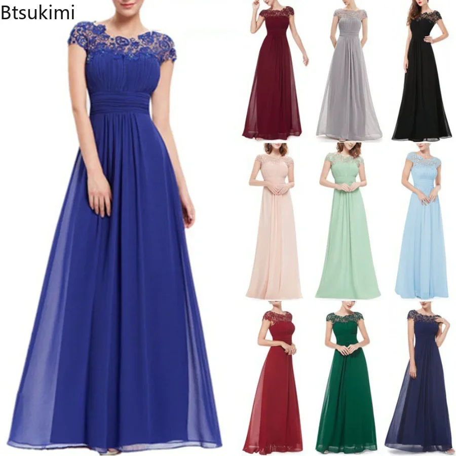 Top Trends: New 2024 Women's Evening Lace Dress Elegant Bridesmaid's Long Dress Swing Dress Female Short Sleeved Retro Club Party Vestidos Shoppable Styles