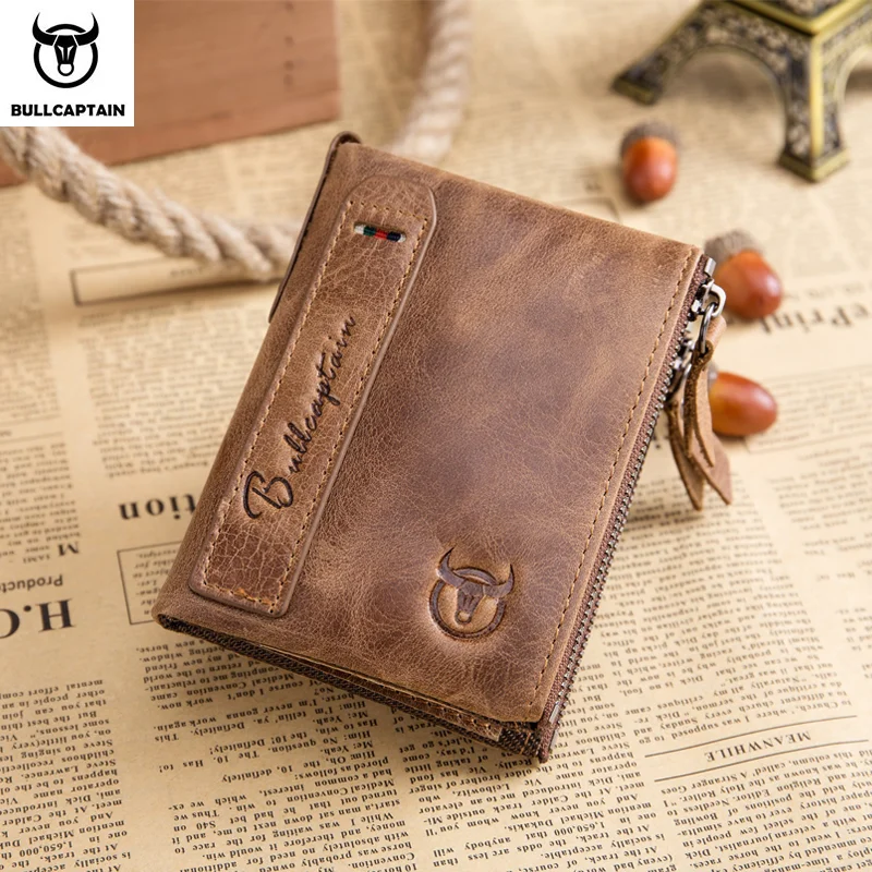 Top Trends: BULLCAPTAIN Vintage Men's Leather Wallet RFID Function Card Zipper Zero Wallet Multifunctional High Quality Leather Wallet QB06 Shoppable Styles