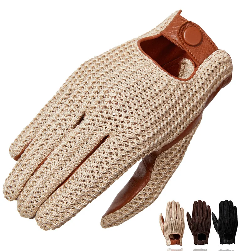 Top Trends: Men's Classic Real Leather Retro Unlined Driving Knitted Sports Riding Equestrianism Touch Screen Short Gloves Shoppable Styles