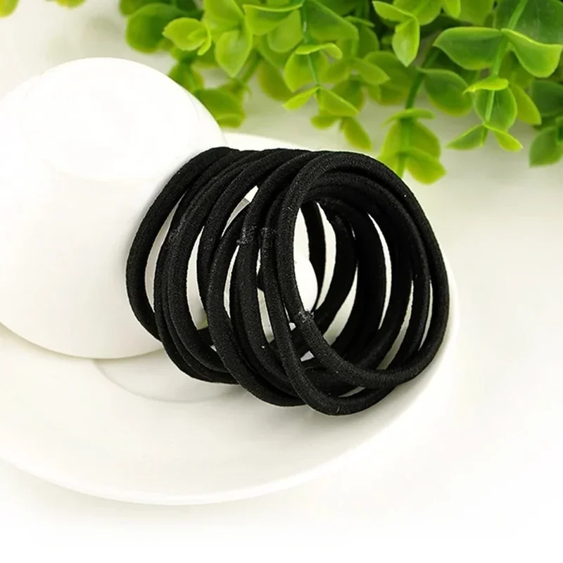 Top Trends: New 50 / 100Pcs Black Thick Snag Free Endless Hair Elastics Hairbands Ponytail Hair Ties Polyester Good Pon Elasticity Solid Color Shoppable Styles - Image 5