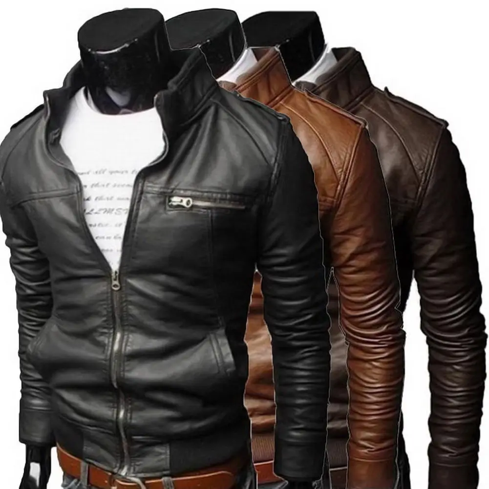 Top Trends: Hot Fashion Mens Cool Bomber Jackets Men Jacket Autumn Winter Collar Slim Fit Motorcycle Leather Jacket Coat Outwear Streetwear Shoppable Styles