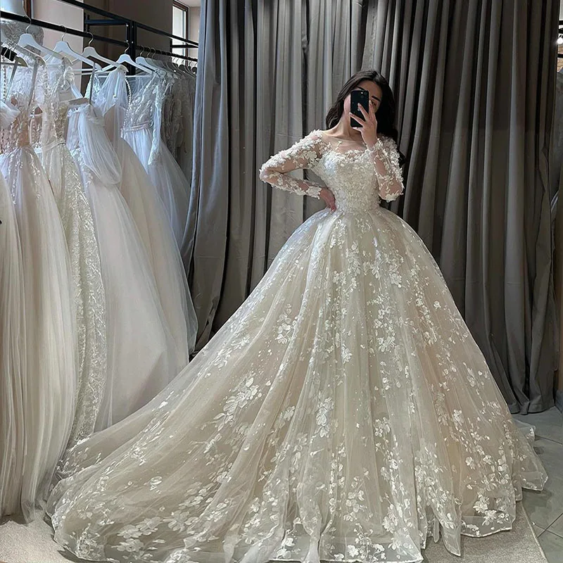 Top Trends: LORIE 3D Lace Wedding Dresses 3D Lace Long Sleeve Appliques Bride Dress Vintage Appliques Wedding Gowns 2023 Shoppable Styles