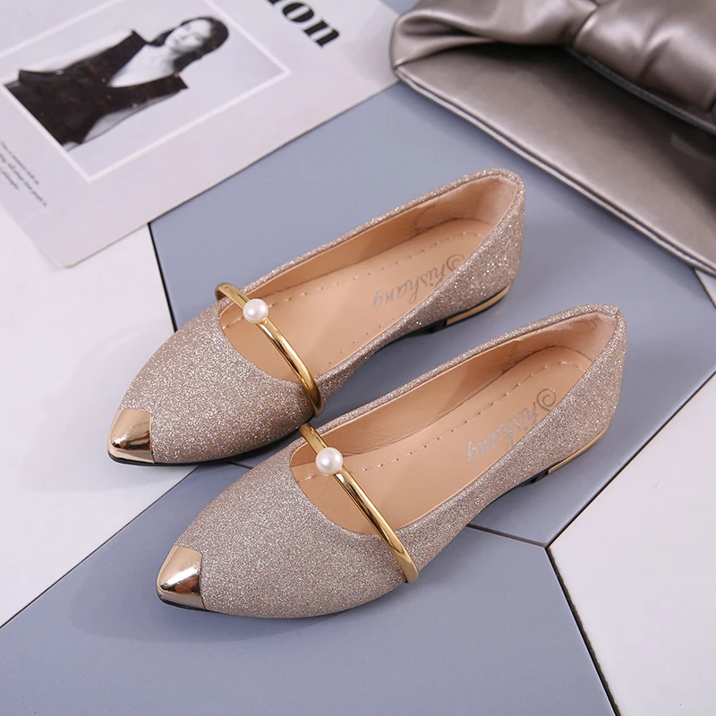 Top Trends: 2023 Ladies Party Pearl Pumps Women's High Quality Low-Heeled Shoes Female Sequined Cloth Boat Shoes Women Silver Pointed Shoes Shoppable Styles