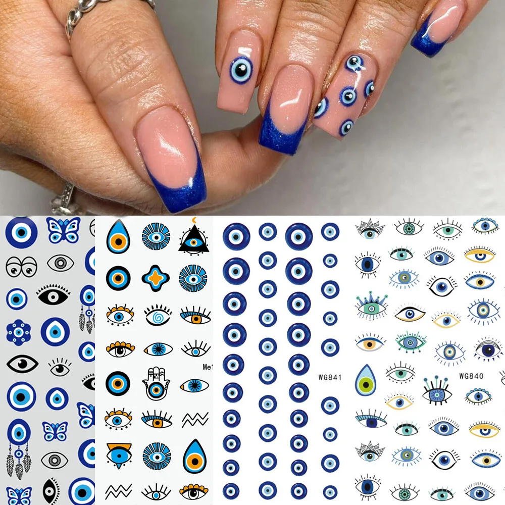 Top Trends: 1 Sheet 3D Blue Evil Eye Design Nail Art Decals DIY Self-Adhesive Charms Abstract Line Sliders Decoration Colorful Nail Stickers Shoppable Styles