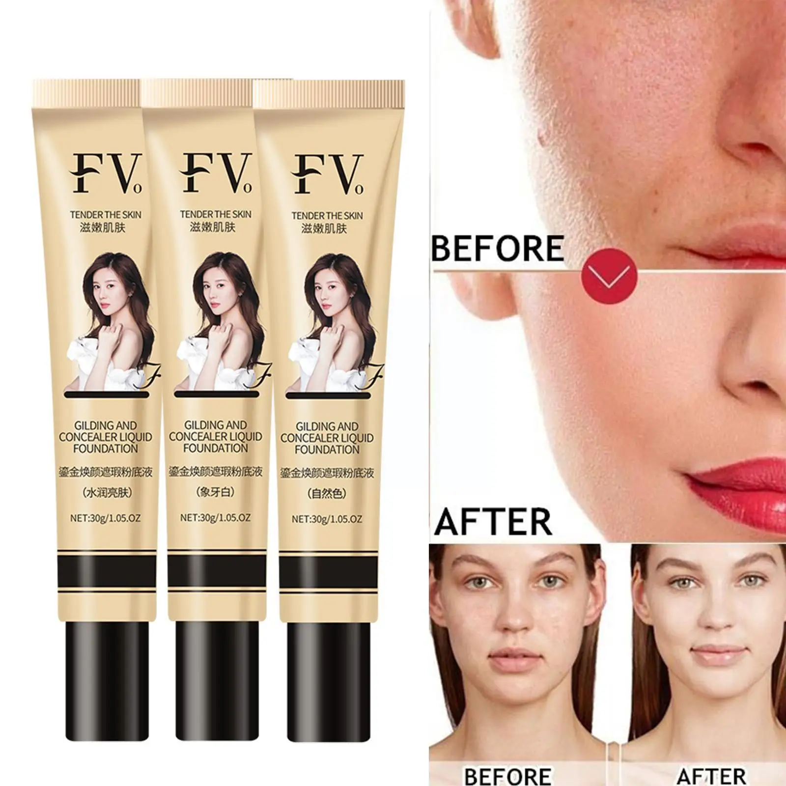 Top Trends: Fv Foundation Gilded Base Liquid Cream Face Coverage Oil-control Makeup Waterproof Soft Long-lasting Face Professional Conc Shoppable Styles