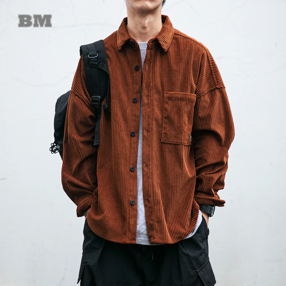 Top Trends: Japanese Streetwear Fashion Hip Hop High Quality Corduroy Shirt Men Retro Couples Casual Long Sleeve Harajuku Coat Tops Male Shoppable Styles