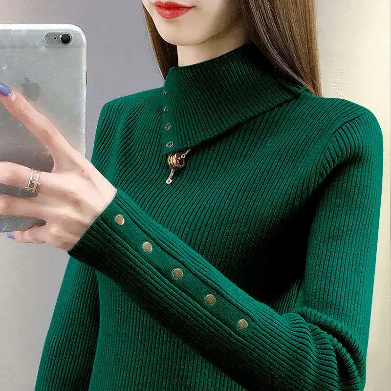 Top Trends: High Necked Sweater Knitted Sweater Women Slimming And Keeping Warm Base Sweater 2023 Winter New Top Women Korean All-match Shoppable Styles