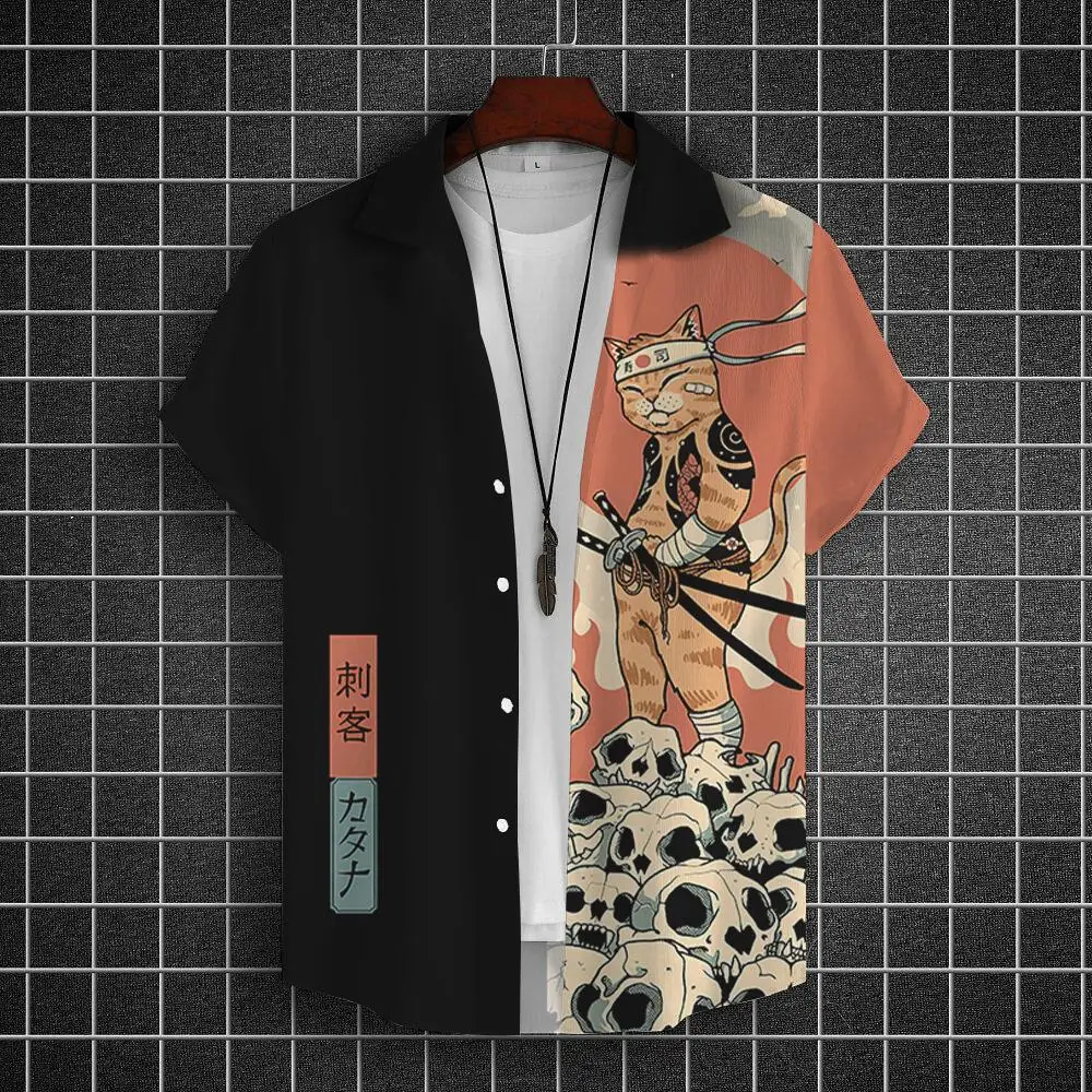 Top Trends: Fashion Men's Shirt 3d Samurai Cat Printed Hawaiian Shirts For Men Summer Casual Short Sleeve Shirt Oversized High Quality Tops Shoppable Styles - Image 3