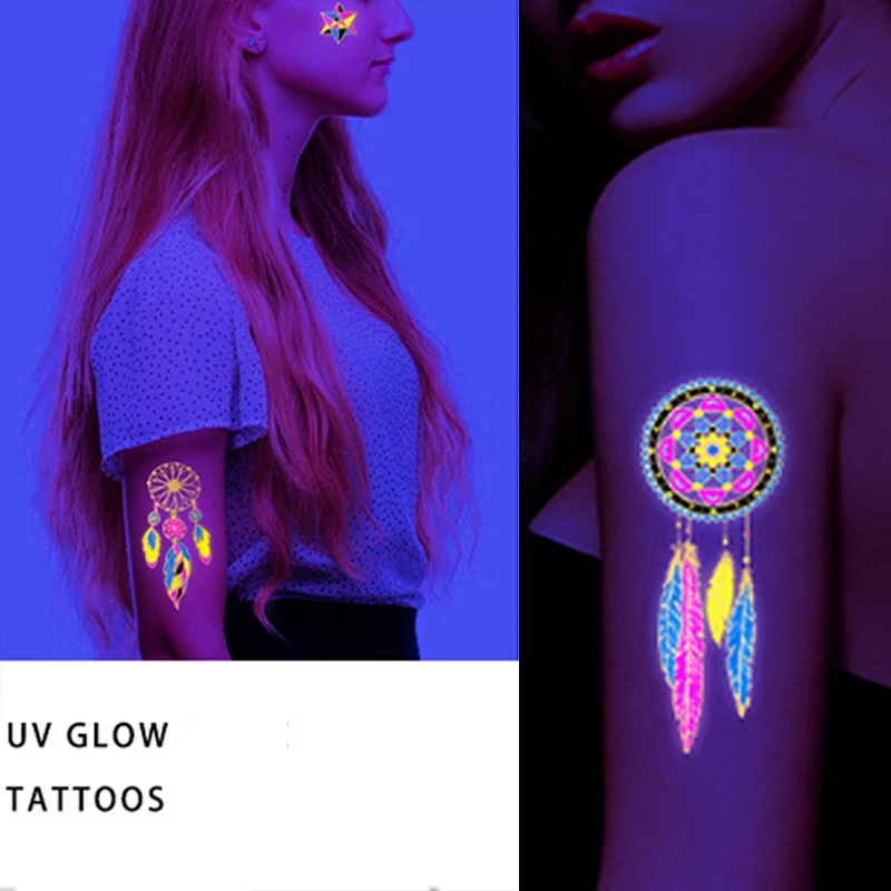 Top Trends: Luminous Temporary Tattoos Stickers Fluorescent Neon In Dark Illuminate Tattoo Elephant / Love Heart Shoulder Tattoo Party Sticker Shoppable Styles - Image 5