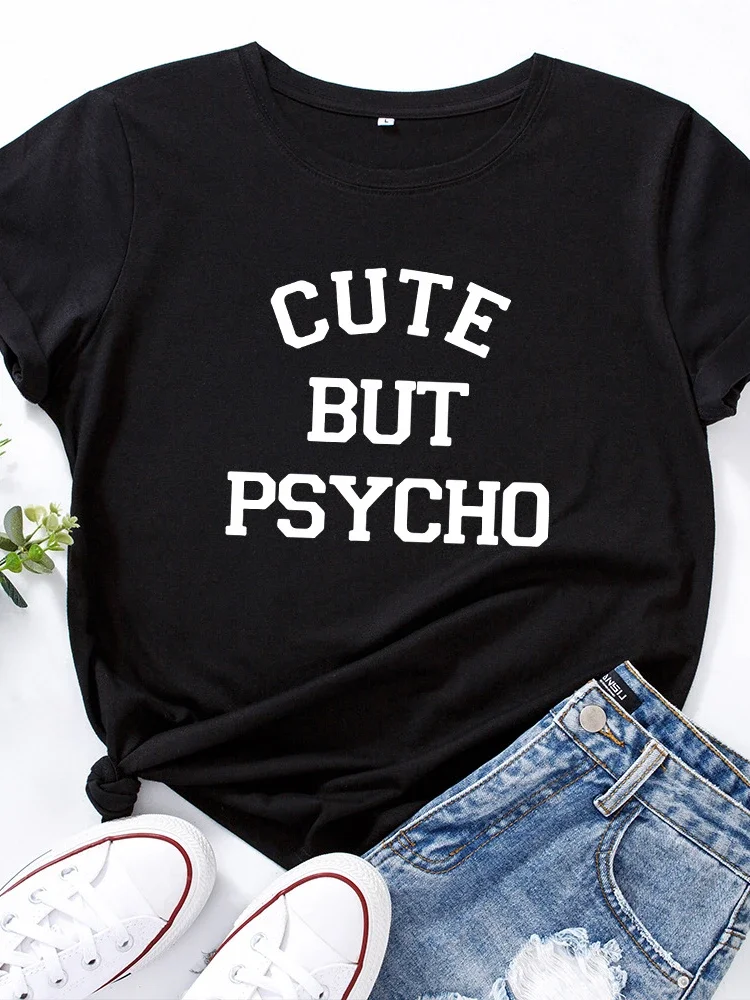 Top Trends: Cute But Psycho Letter Print Women T Shirt Short Sleeve O Neck Loose Women Tshirt Ladies Tee Shirt Tops Clothes Camisetas Mujer Shoppable Styles