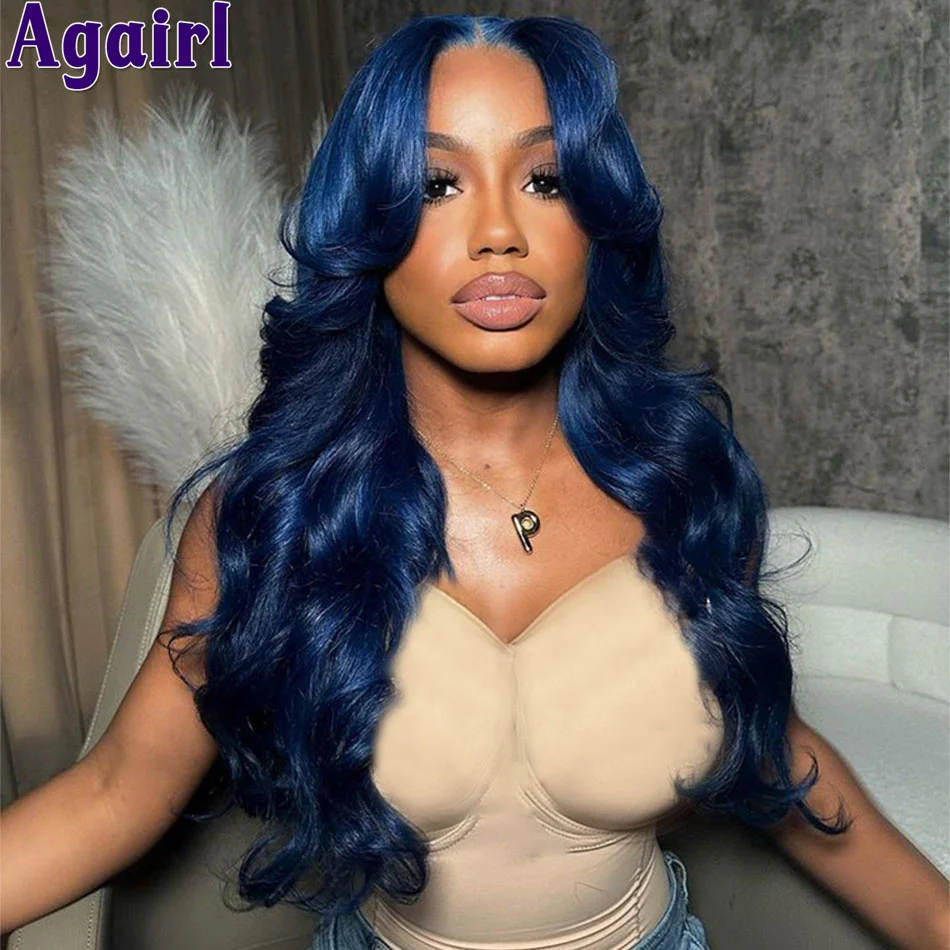 Top Trends: 180% Navy Blue 13X6 13X4 Body Wave Lace Frontal Wig 34Inch Indian Virgin Human Hair Wear & Go Glueless HD Lace 6X4 Wig For Women Shoppable Styles