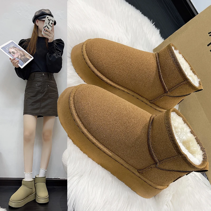 Top Trends: New Winter Women Short Plush Warm Snow Boots Flats Casual Shoes Suede Fur Chelsea Ankle Boots Platform Ladies Shoes Botas Mujer Shoppable Styles