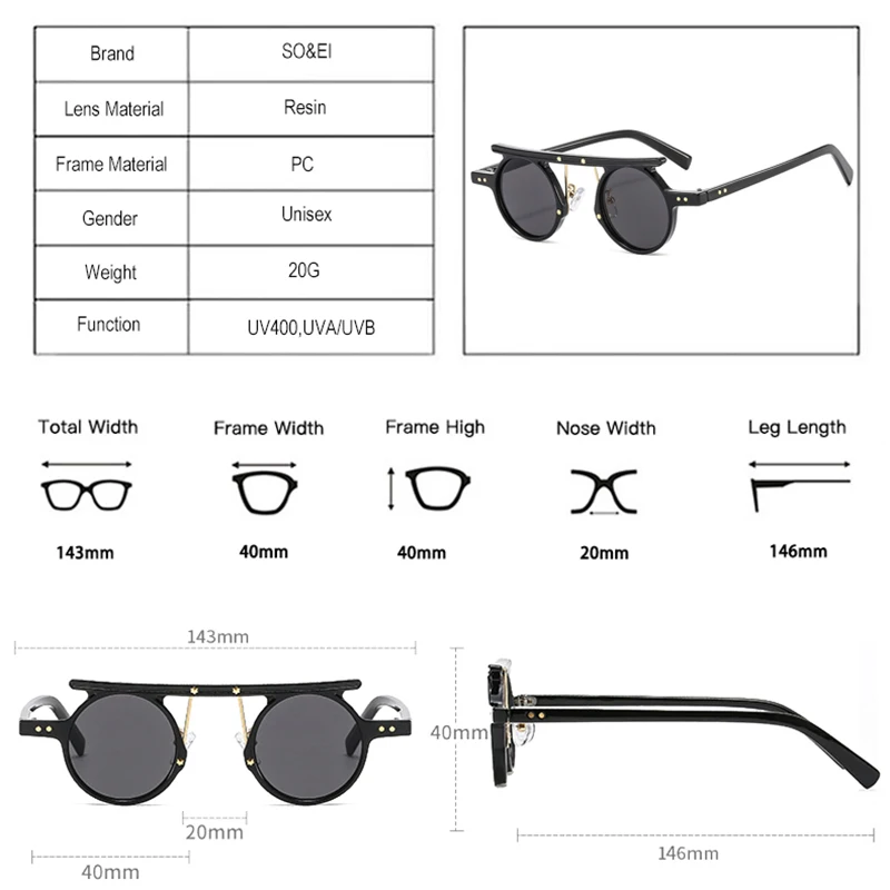 Top Trends: SO&EI Fashion Small Round Punk Sunglasses Women Retro Clear Ocean Gradient Lens Shades UV400 Men Double Color Rivets Sun Glasses Shoppable Styles - Image 4