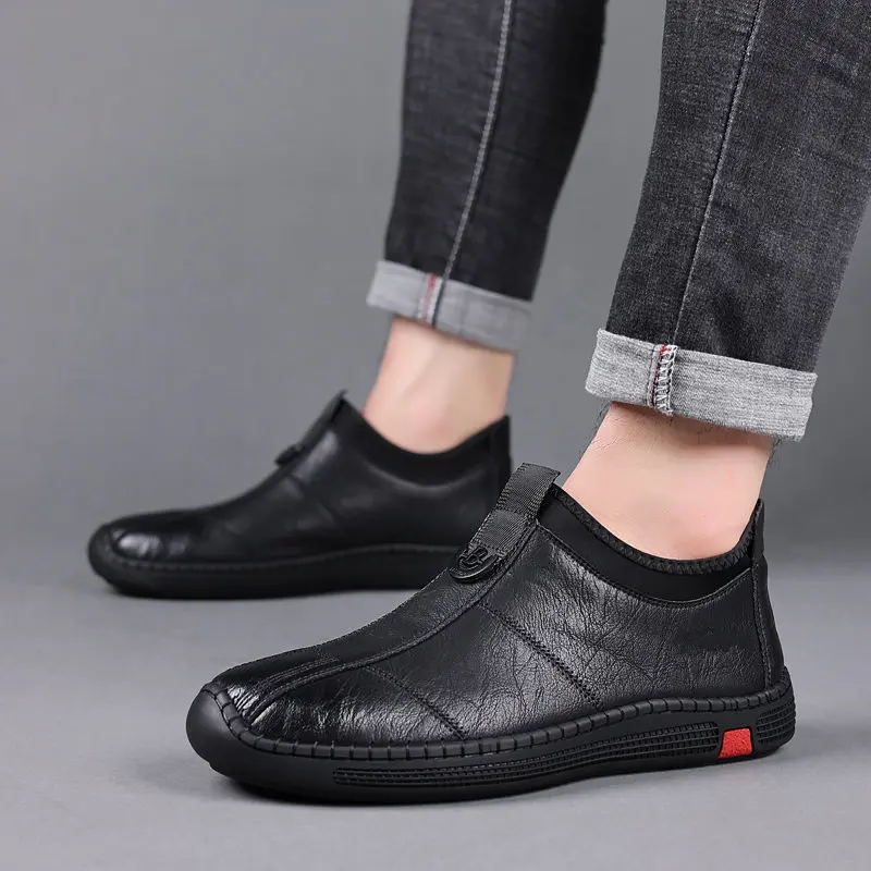 Top Trends: Men Leather Shoes Casual Shoes Slip-on Flat Sports Shoes Fashion Soft Soled Travel Sneakers Leather Men Business Non Slip Shoes Shoppable Styles