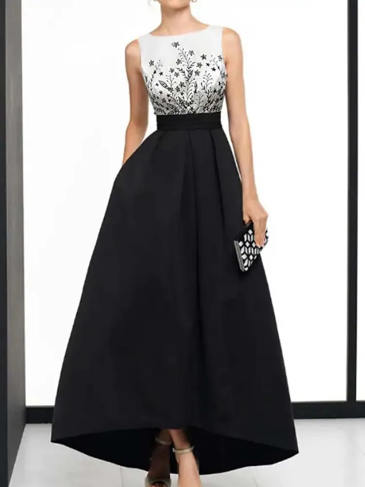 Top Trends: A-Line Beautiful Back Elegant Wedding Guest Formal Evening Dress Boat Neck Sleeveless Asymmetrical Satin With Appliques Shoppable Styles