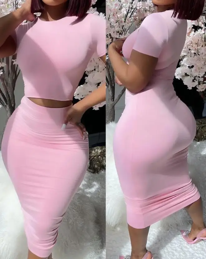 Top Trends: Womens Two Piece Sets Elegant Sexy Outfit Short Sleeve Top &amp; High Waist Skirt Set New Fashion 2023 Summer Casual Female Suit Shoppable Styles