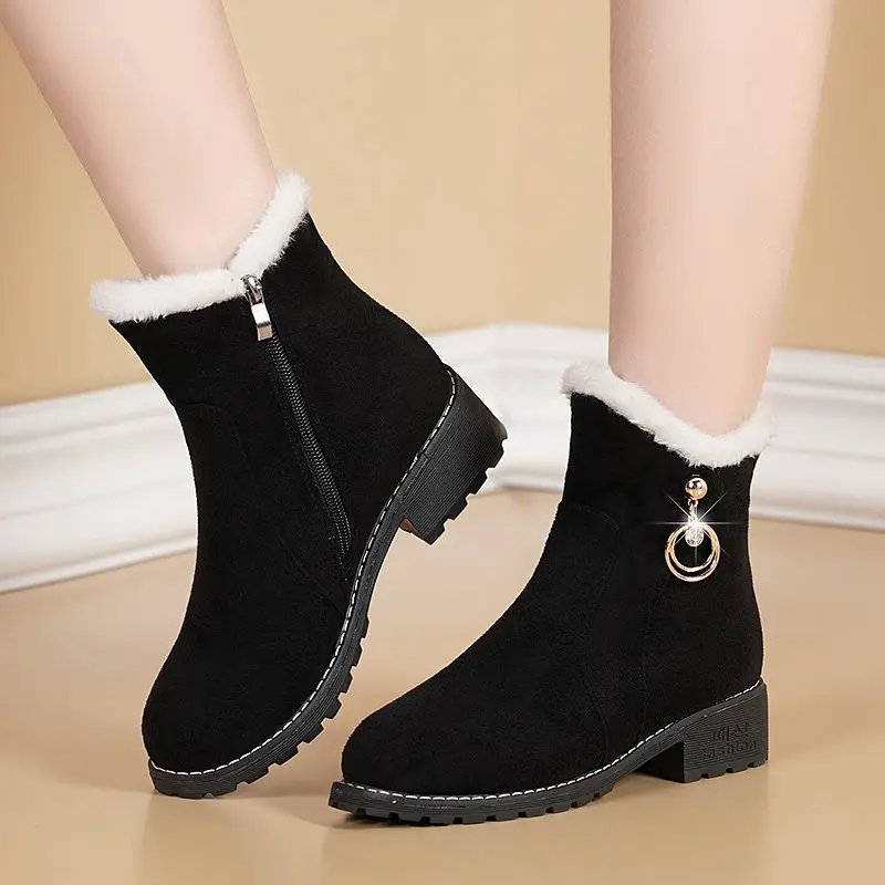 Top Trends: New Women Boots Winter Outdoor Keep Warm Fur Boots Waterproof Women's Snow Boots Thick Heel With Round Head Short Boot Shoppable Styles