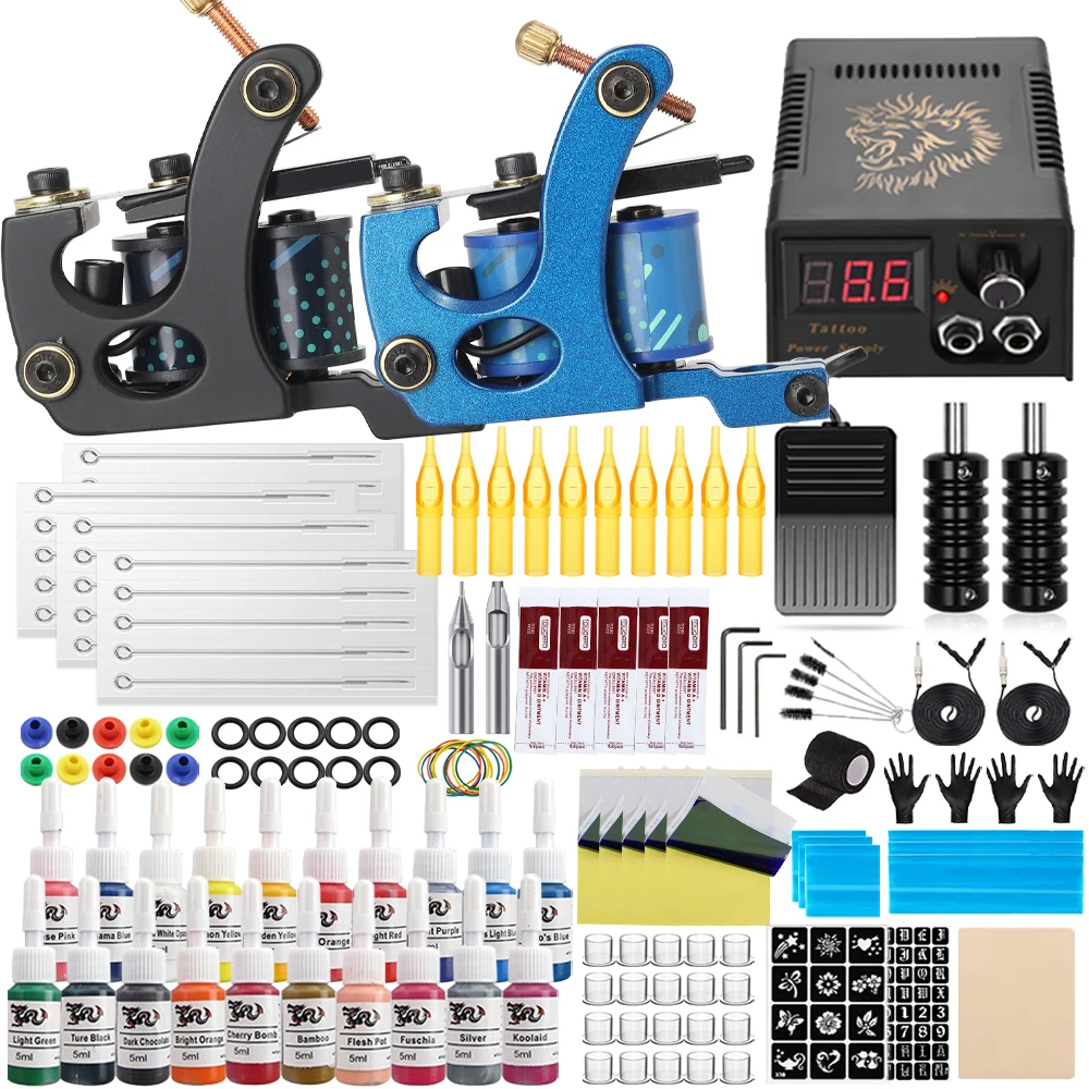 Top Trends: Complete Coil Tattoo Kit 10 Wraps Liner Shader Gun Machine Power Supply Ink Tattoo Needle For Tattoo Beginner Supply Makeup Set Shoppable Styles