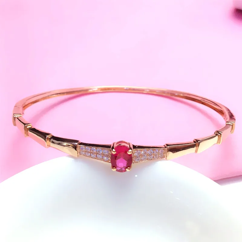 Top Trends: 585 Purple Gold Plated 14K Rose Gold Inlaid Crystal Ruby Bracelet For Women Charm Light Luxury Wedding Party Fashion Jewelry Shoppable Styles