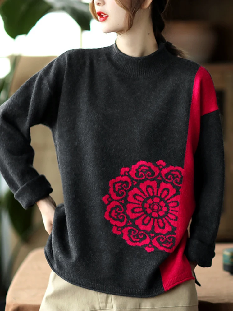 Top Trends: Max LuLu New 2021 Winter Chinese Style Womens Casual Clothes Ladies Loose Floral Printed Sweaters Vintage Knitted Warm Pullovers Shoppable Styles - Image 3