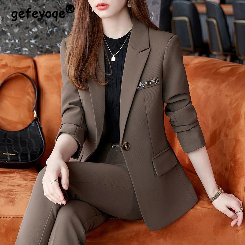 Top Trends: New Spring Autumn Office Lady Elegant Fashion Business Casual Blazer Jacket Women Solid Long Sleeve Slim Single Button Suit Coat Shoppable Styles