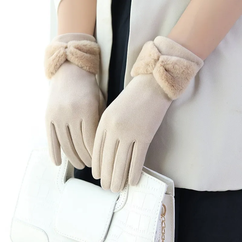 Top Trends: 2023 NEW Winter Bow-knot Women&#039;s Gloves Touch Screen Elegant Plus Velvet Mittens Stretch Glove Shoppable Styles