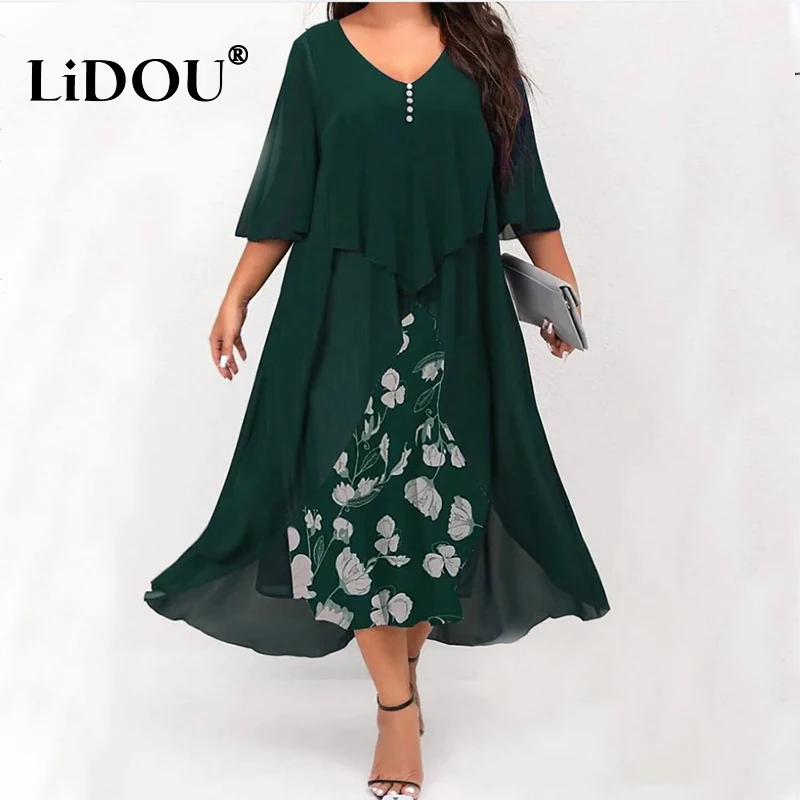 Top Trends: Spring Autumn Fashion Patchwork Vintage Plus Size Dress Woman Aesthetic Simple Print Oversized Elegant Chic Vestidos De Fiesta Shoppable Styles