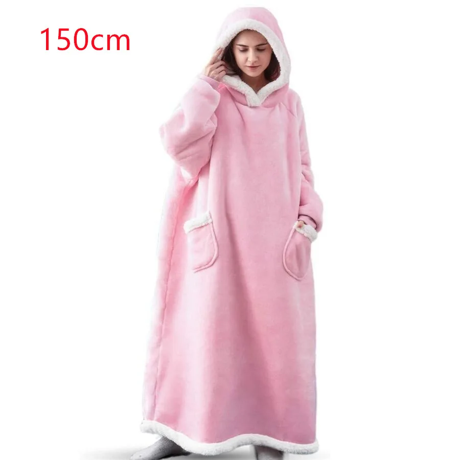 Top Trends: 2022 Super Long Flannel Blanket With Sleeves Winter Hoodies Sweatshirt Women Men Pullover Fleece Giant TV Blanket Oversized New Shoppable Styles