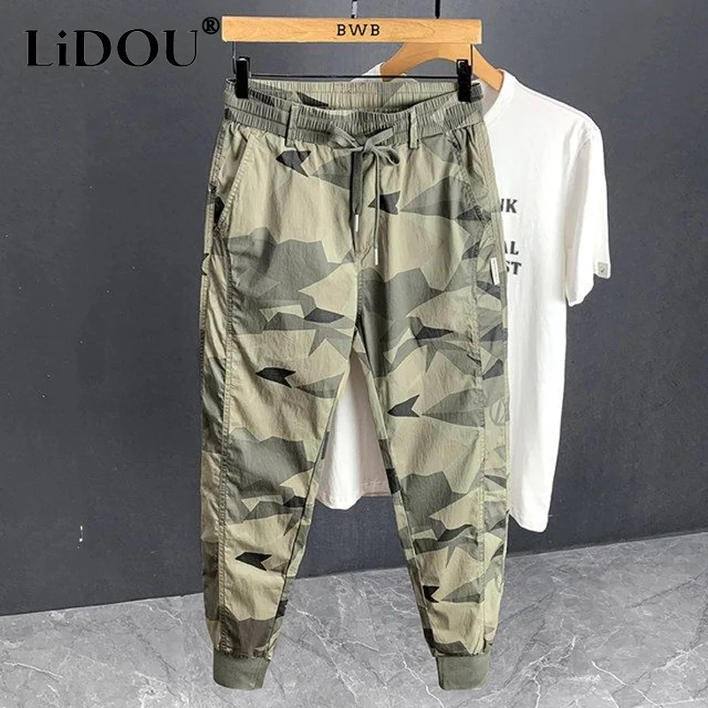 Top Trends: Summer New High Street Y2K Printing Ankle Length Pants Man Fashion Elastic Waist Pockets Thin Style Street Motion Encil Pant Shoppable Styles