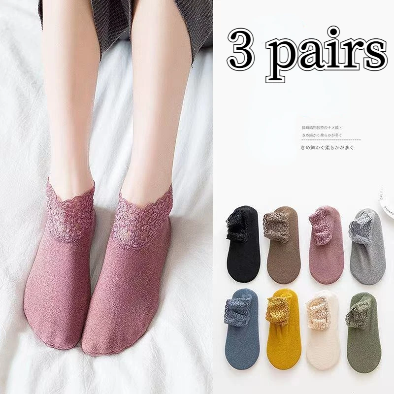 Top Trends: 3 Pairs Women Winter Socks Warm Thicken Thermal Soft Solid Color Socks Wool Cashmere Snow Boots Velvet Lace Home Floor Sock New Shoppable Styles