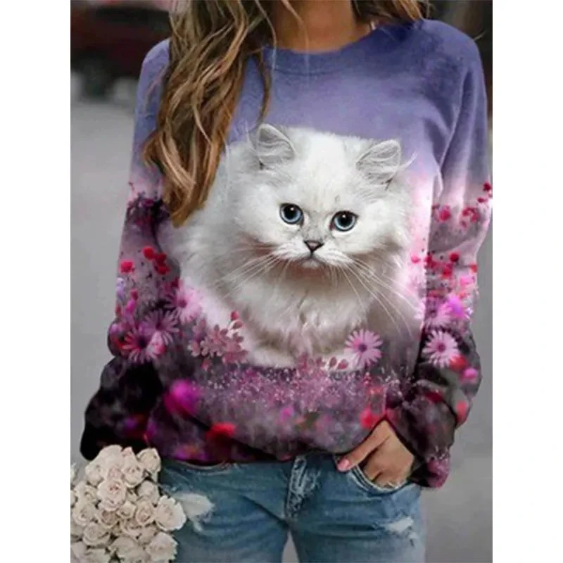 Top Trends: Cute Animal Cat Print Women's Round Neck Sweater 2023 Autumn / Winter New Women's Long Sleeve Sweatshirt Shoppable Styles - Image 2