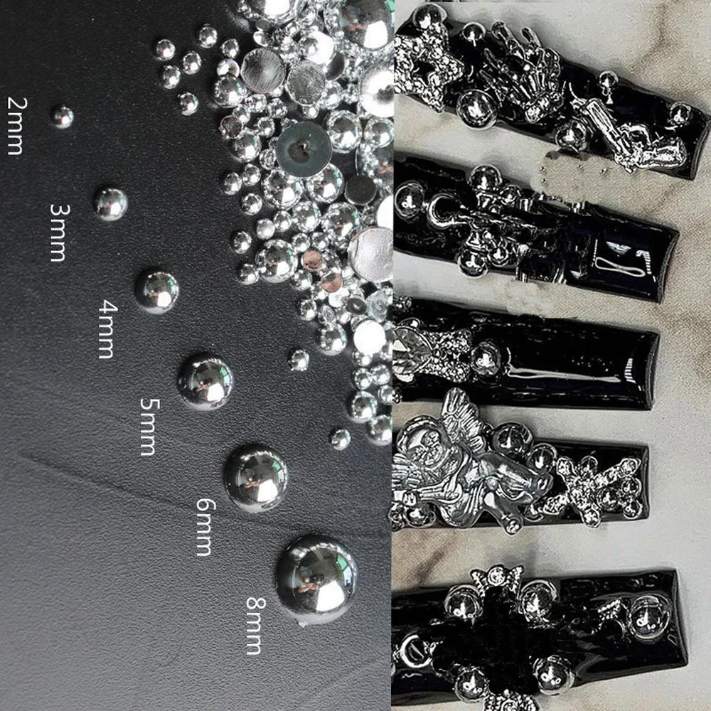 Top Trends: 100pcs Punk Silver Pearl Nail Art Charms 3D Gothic Design Dark Nail Rhinestones Supernatural Manicure Tips Nail Art Supplies Shoppable Styles