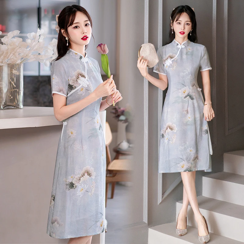 Top Trends: New Modern Young Sweet Improved Qipao Midi Dress Traditional Chinese Style Ethnic Fashion Short Sleeve Cheongsam Shoppable Styles