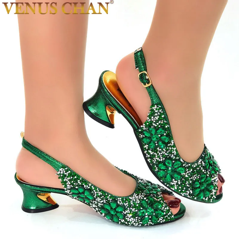 Top Trends: Green Color Party Shoes 2022 Newest Italian Design Floral Full Diamond Fashion Woman High Heel Wedding Banquet Ladies Sandals Shoppable Styles