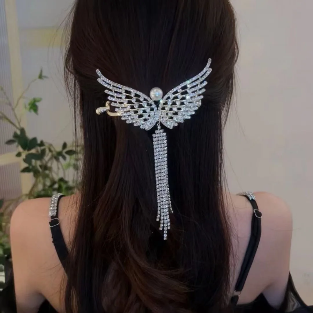 Top Trends: VANIKA Full Rhinestone Angel Wing Hair Clip Elegant Tassel Hairpins Ponytail Bun Headbands For Women Girls Summer Accessories Shoppable Styles - Image 2