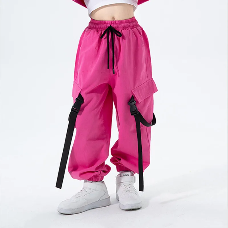 Top Trends: Rose Red Cargo Pants For Teenage Kids New Fashion Spring Summer Streetwear Hip Hop Sweatpants For Girls 4 6 8 10 12 13 14 Years Shoppable Styles