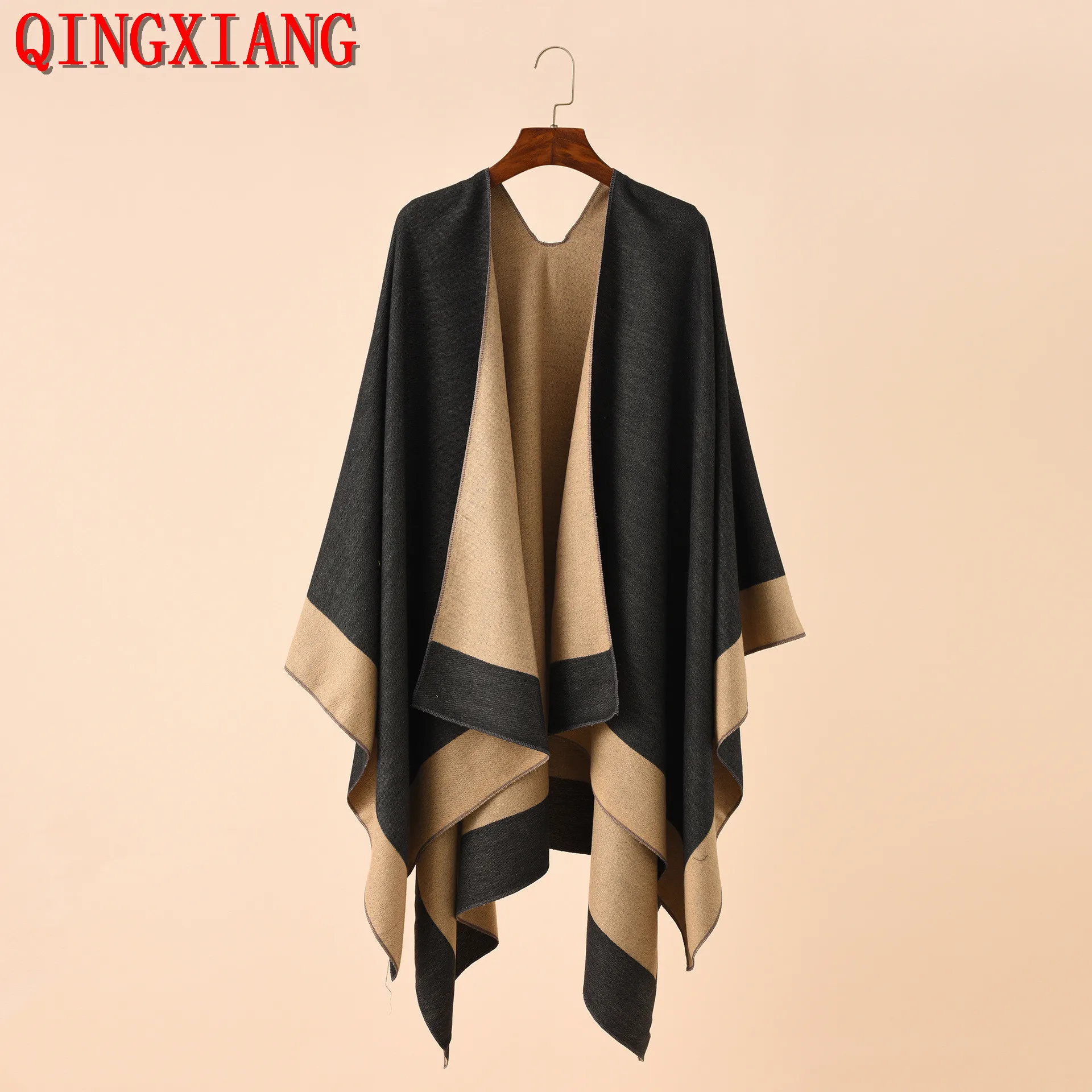 Top Trends: 11 Colors 2022 Women Autumn Winter Faux Cashmere Out Streetwear Long Thick Poncho Shawl Female Big Pendulum Loose Cloak Coat Shoppable Styles