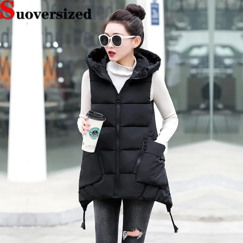 Top Trends: Oversized 5xl Thicken Hooded Vest Warm Cotton Padded Sleeveless Jackets Autumn Winter Women Chaleco Korean Fashion New Waistcoat Shoppable Styles