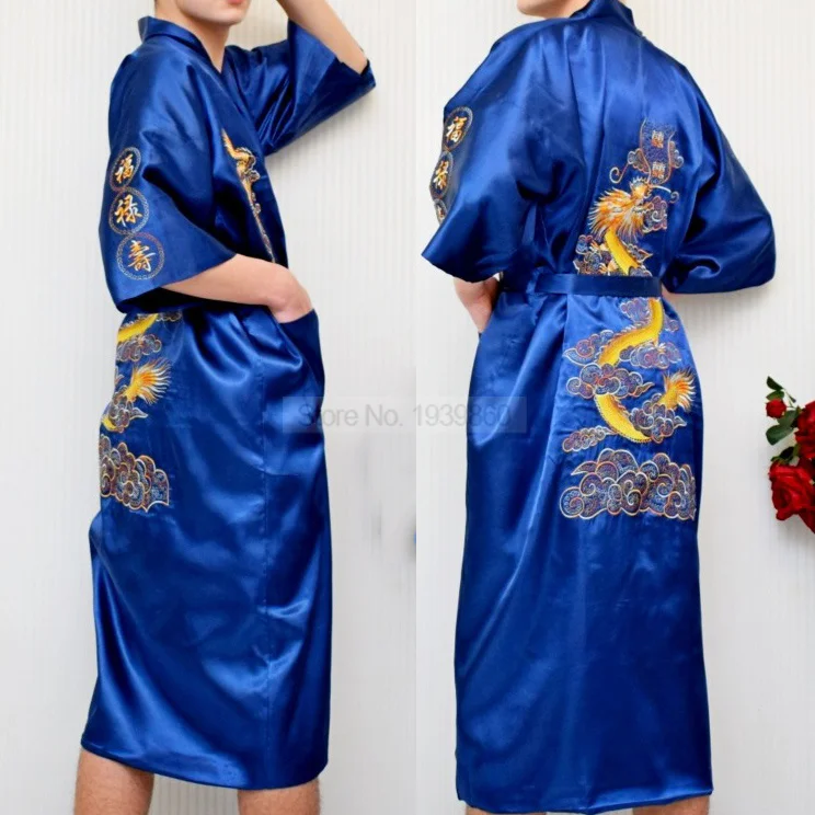 Top Trends: Chinese Men Silky Satin Robe Traditional Embroidery Dragon Kimono Yukata Bath Gown Loose Summer Bathrobes Sexy Nightgown Shoppable Styles