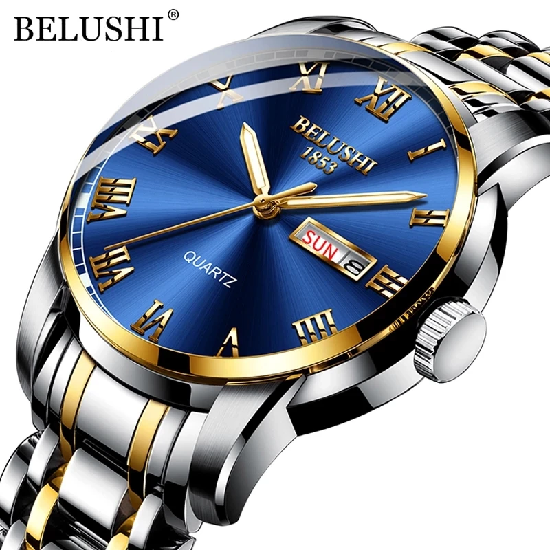 Top Trends: BELUSHI Top Brand Luxury Mens Watches Luminous Waterproof Stainless Steel Watch Quartz Men Date Calendar Business Wristwatch Shoppable Styles