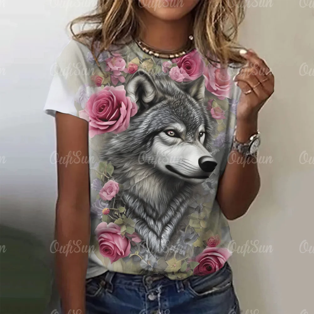 Top Trends: 3d Wolf Print Women T-Shirts Summer Fashion Animal Gothic T-Shirt Short Sleeve O-Neck Hip Hop Tee Oversized Woman Clothing Shoppable Styles