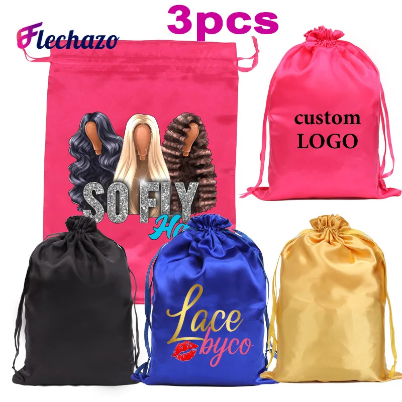 Top Trends: Hair Wig Bags For Bundles Packaging With Private Logo Satin Wig Bags 25*35Cm Big Size Satin Silk Hair Packaging Bag 3Pcs / Lot Shoppable Styles