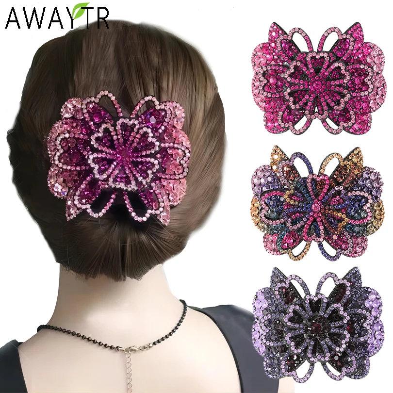 Top Trends: AWAYTR Elegant Full Rhinestone Flower Hair Clip Barrettes Headband For Women Hair Accessories Crystal Hairpin Spring Clips Shoppable Styles