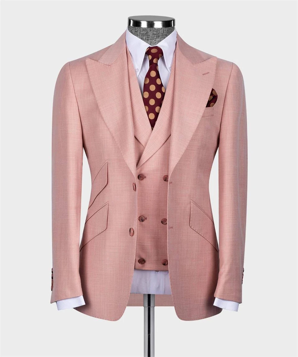 Top Trends: Double Breasted Pink Groom Suit 3pcs Blazer Vest Pants Classic Business Wear Men SuitTailor-made Wedding Prom Party Male Suits Shoppable Styles