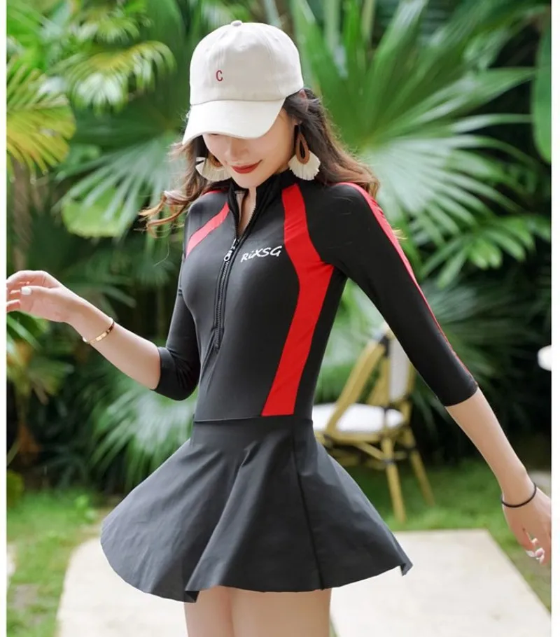 Top Trends: Korean Swimsuit Woman 2023 Women's Swimsuit Long Sleeve Swimwear Women Conservative Women's Bathing Suits Dress Swimsuit Woman Shoppable Styles - Image 5