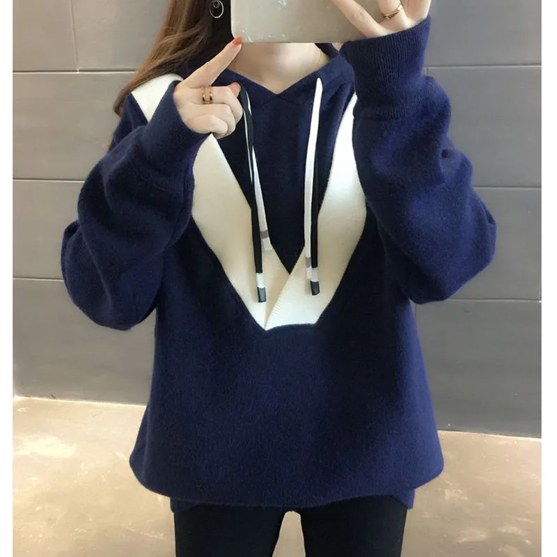 Top Trends: Fashion Hooded Lace Up Fake Two Piece Hoodies Female Clothing 2023 Winter New Oversized Casual Pullovers Korean Sweatshirts Shoppable Styles - Image 3