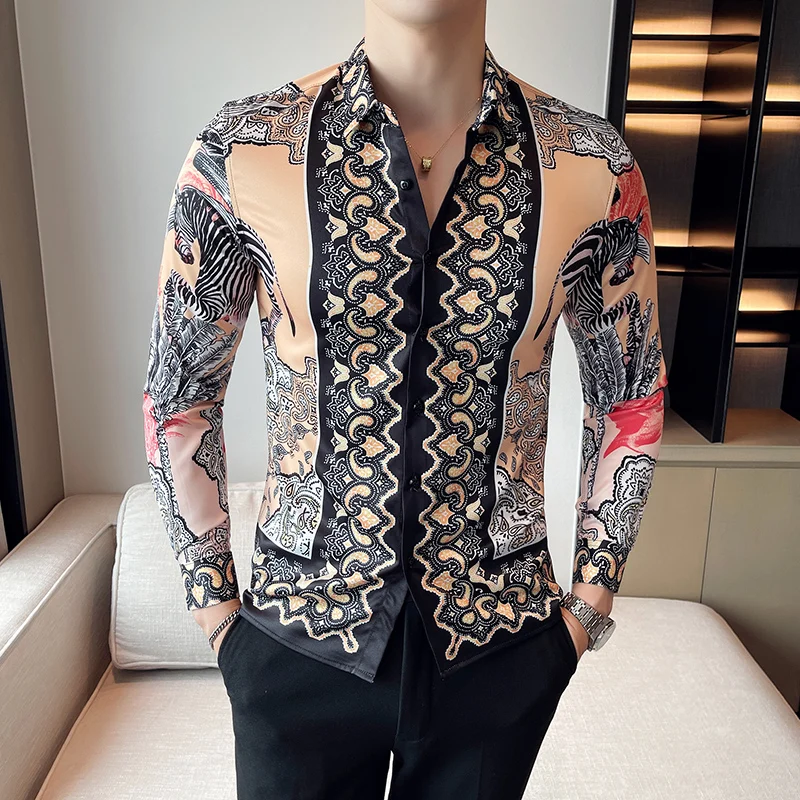 Top Trends: 2023 High Quality Men Floral Shirt Long-Sleeved Tuxedo Slim Shirt Fashion Mens Designer Retro Printed Shirt Camisa Masculina 4XL Shoppable Styles