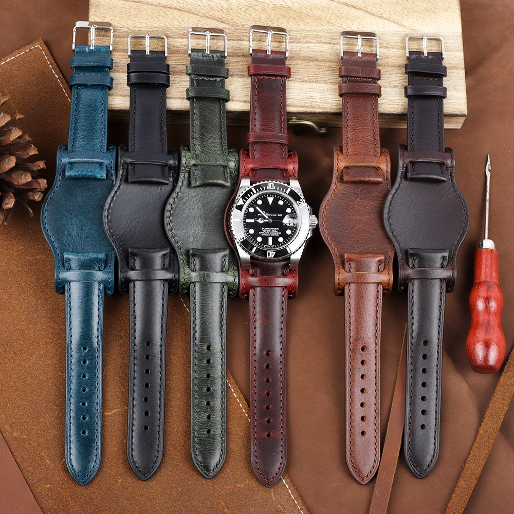 Top Trends: Oil Wax Leather Bund Strap 18mm 19mm 20mm 21mm 22mm Watch Band Handmade Genuine Leather Watch Bund Accessories Shoppable Styles