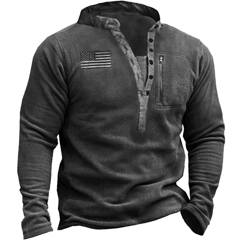 Top Trends: Men's V-neck Outdoor Fleece Warm Henley Neck Tactical Hoodie Shoppable Styles - Image 2