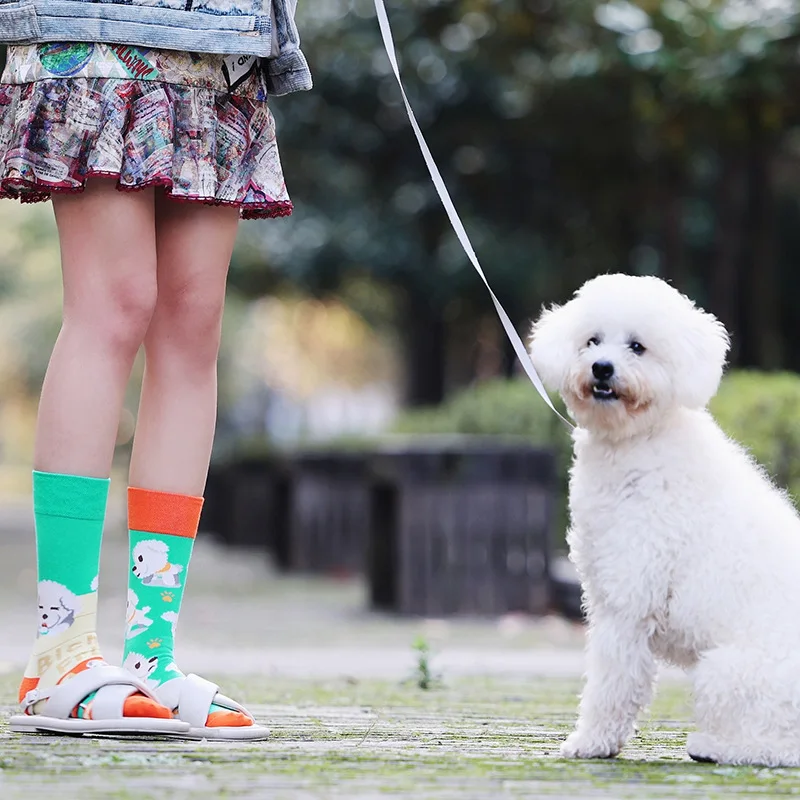 Top Trends: New Animal Pattern Puppy Cat AB Asymmetric Mandarin Duck Trendy Socks Medium Long Tube Cotton Lovers Socks Shoppable Styles - Image 2